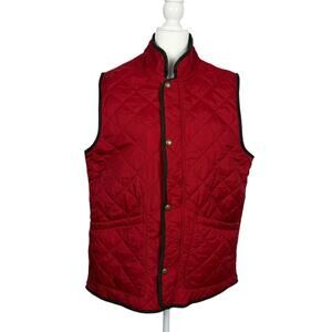 CHAPS Women's Red Quilted Light Puffer Vest M Vegan Leather Trim